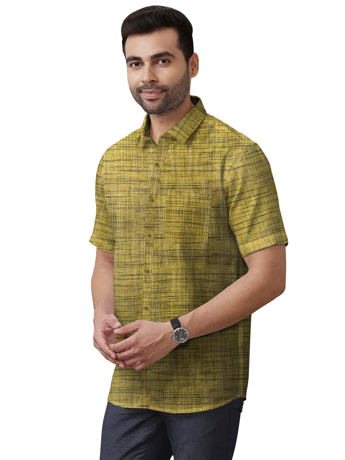 Khadi Cotton Half Sleeve Shirt- H1