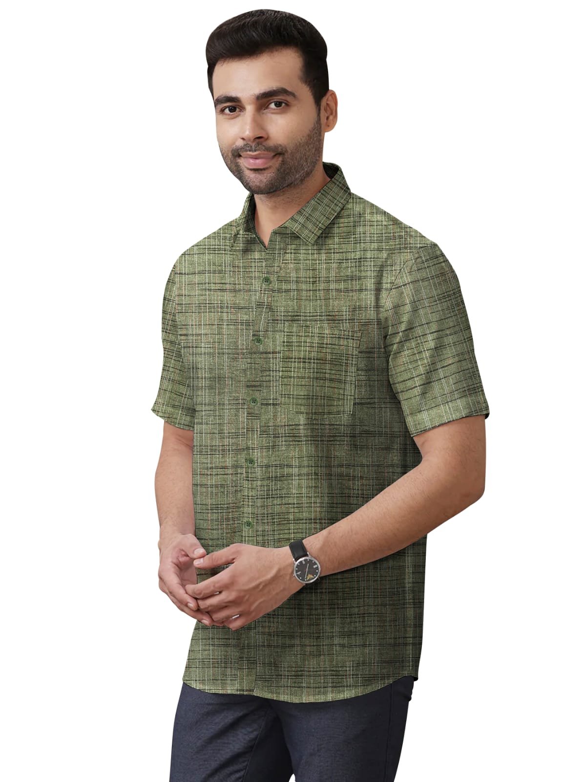 Khadi Cotton Half Sleeve Shirt- H3