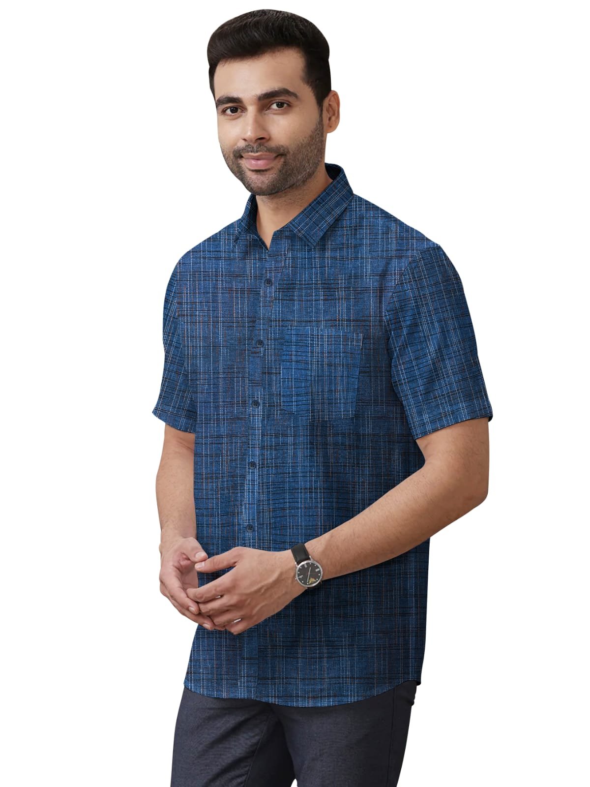 Khadi Cotton Half Sleeve Shirt- H4